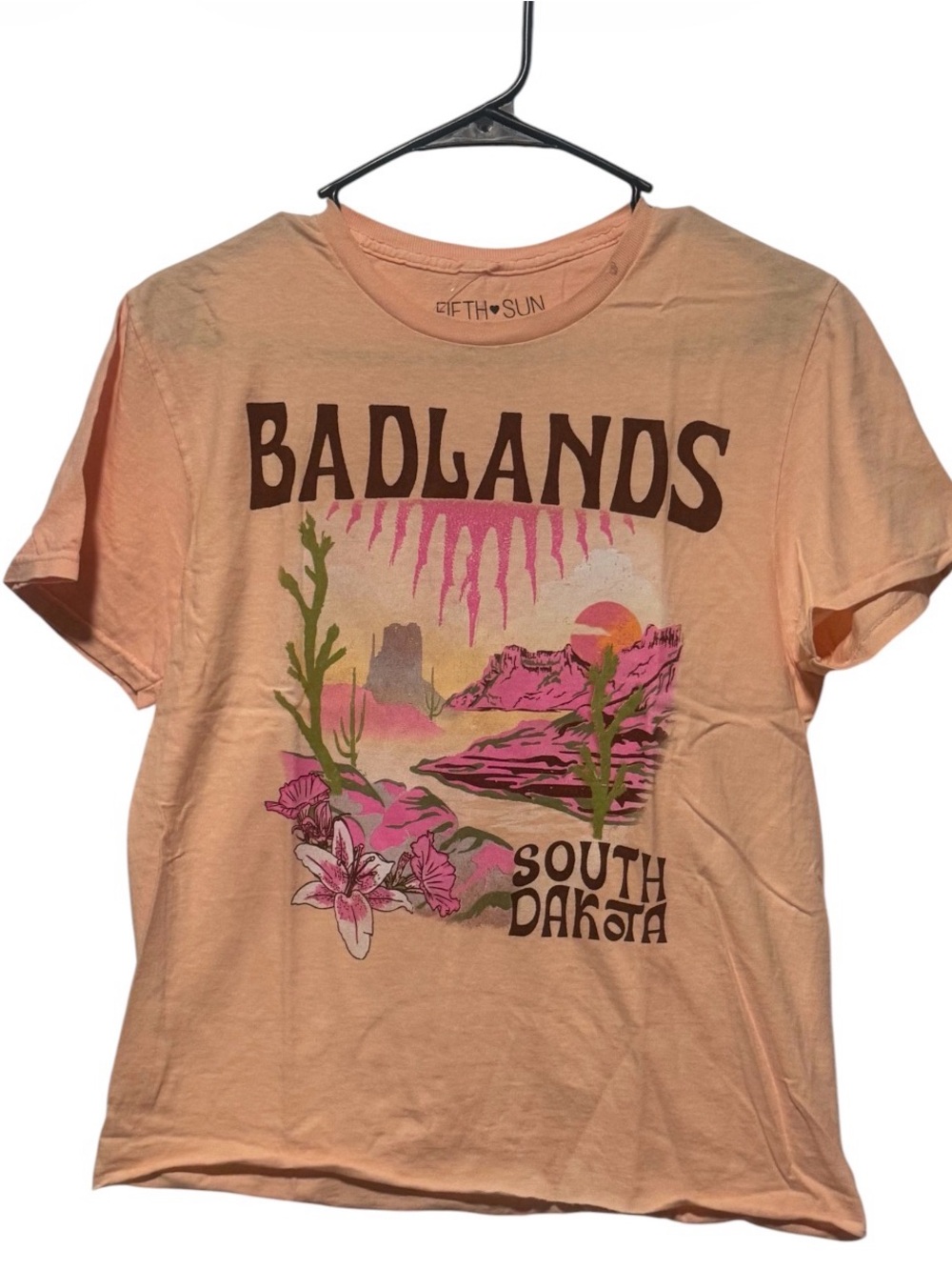 Fifth Sun Peach Short Sleeve 'Badlands South Dakota' Graphic Tee